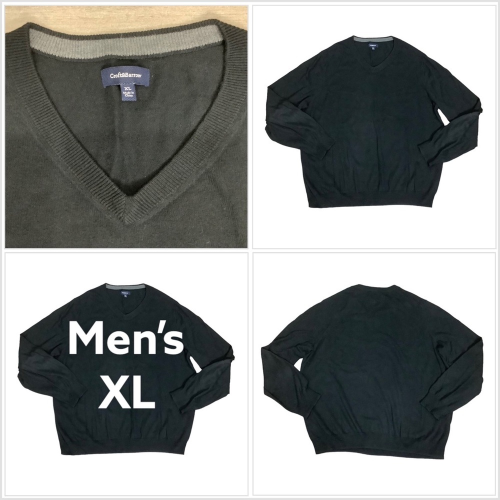 Men’s Croft & Barrow XL 46 - 48 V-Neck Sweater Black Long Sleeve Easy Care EUC